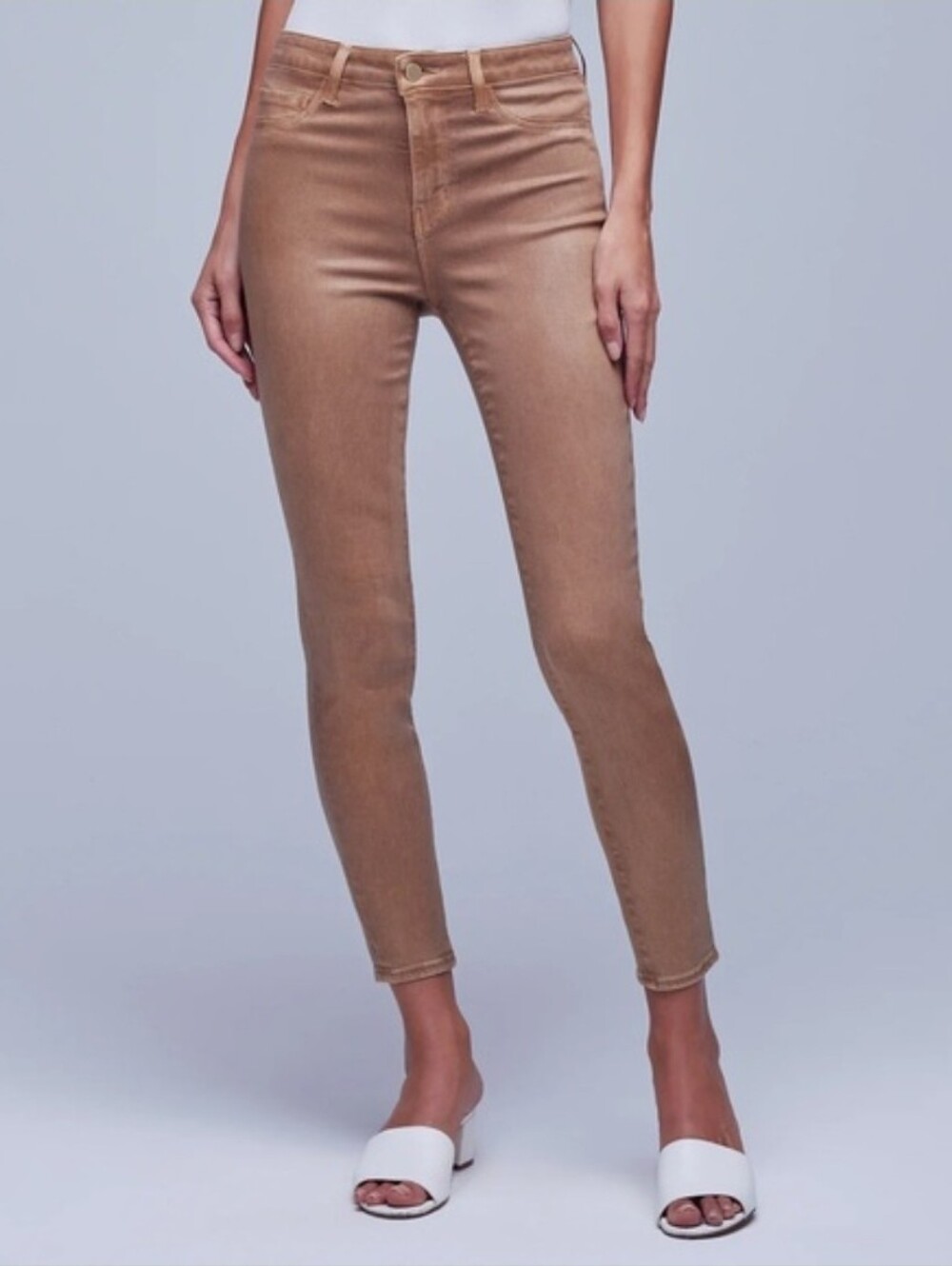 L'AGENCE Margot Coated Crop High Waist Skinny Jeans Brown 29
